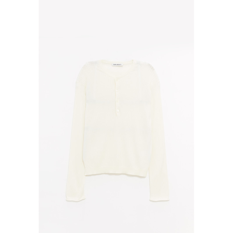 OUR LEGACY IVORY COTTON CREPE FINE HENLEY T SHIRT